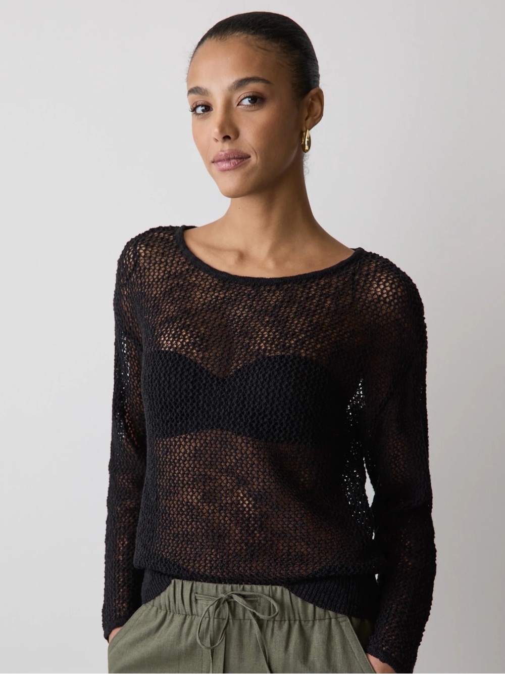 RW&Co, black longsleeve crew neck mesh sweater